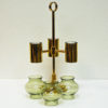 Norwegian Odel Brass Candleholder three arms with green glass shades 1960s
