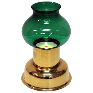 Norwegian vintage Odel Brass Candleholder with green glass shade 1960s