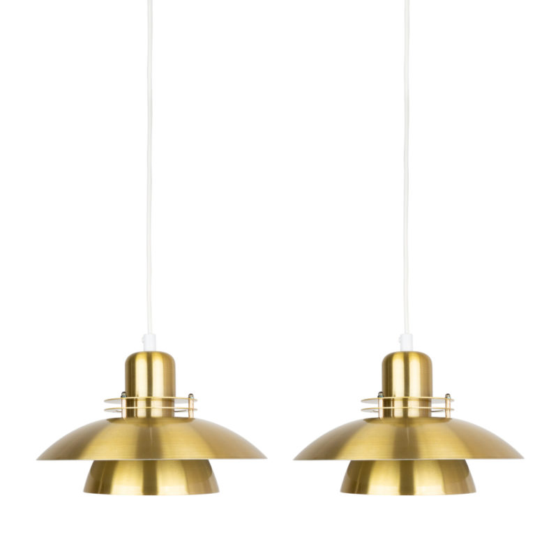 Vintage Golden Ceiling Lamps by Kurt Wiborg for Jeka Metaltryk, Set of 2