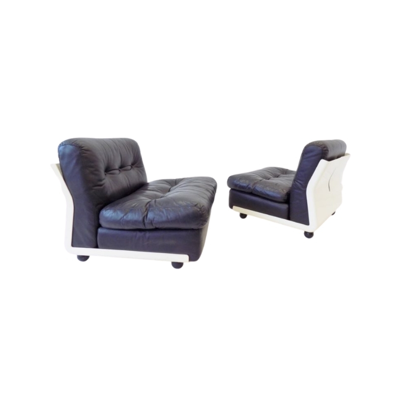 BB Italia Amanta set of 2 black leather armchairs by Mario Bellini