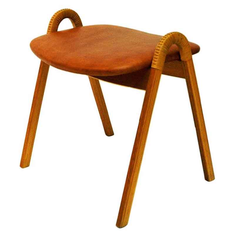 Midcentury leather stool by Bjørn Engø for Gustav Bahus 1950s, Norway