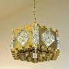 Majestic Norwegian brass and glass ceiling lamp by AS Metall service 1970s Majestic Norwegian brass and glass ceiling lamp by AS Metall service 1970s