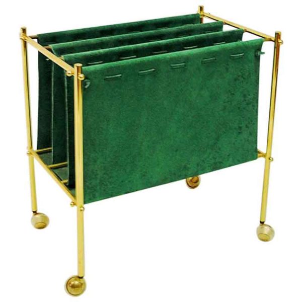 Scandinavian vintage suede leather and brass newspaper holder 1960s