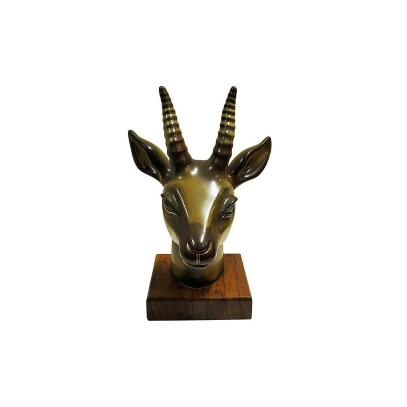 Vintage stoneware Deer head 1940s by Gunnar Nylund, Rörstrand-Sweden