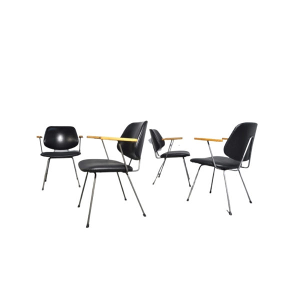 Set of 4 mid-century vintage industrial dining chairs by Wim Rietveld for Kembo, Netherlands 1950s