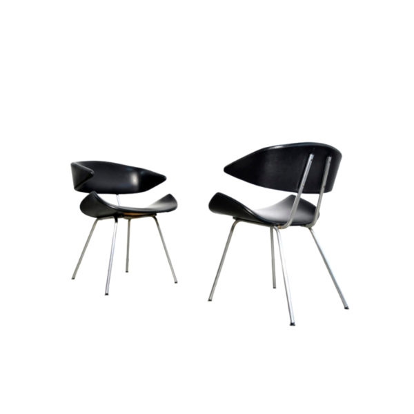 Pair of vintage tube frame chairs by Gebr De Wit in Schiedam Netherlands 1950s