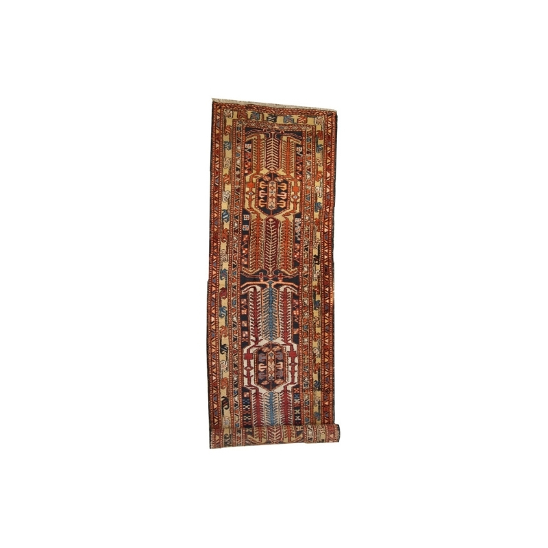 Handmade antique Persian Heriz runner 3.4′ x 13.6′ ( 105cm x 416cm ) 1930 – 1C284