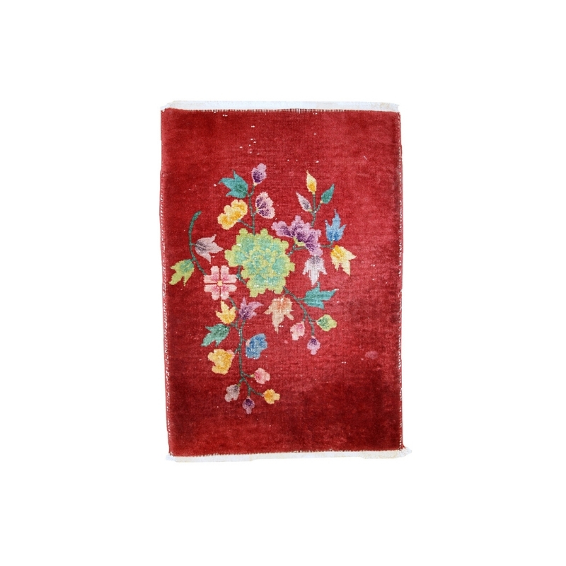 Handmade antique art deco Chinese rug 2′ x 2,9′ ( 61cm x 91cm) 1920s – 1C331