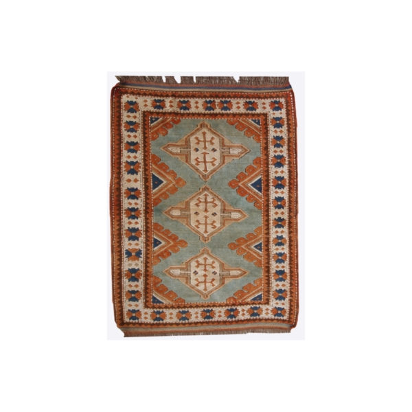 Handmade vintage Caucasian Kazak rug 4.2' x 5.6' ( 130cm x 170cm ) 1970 - 1C324