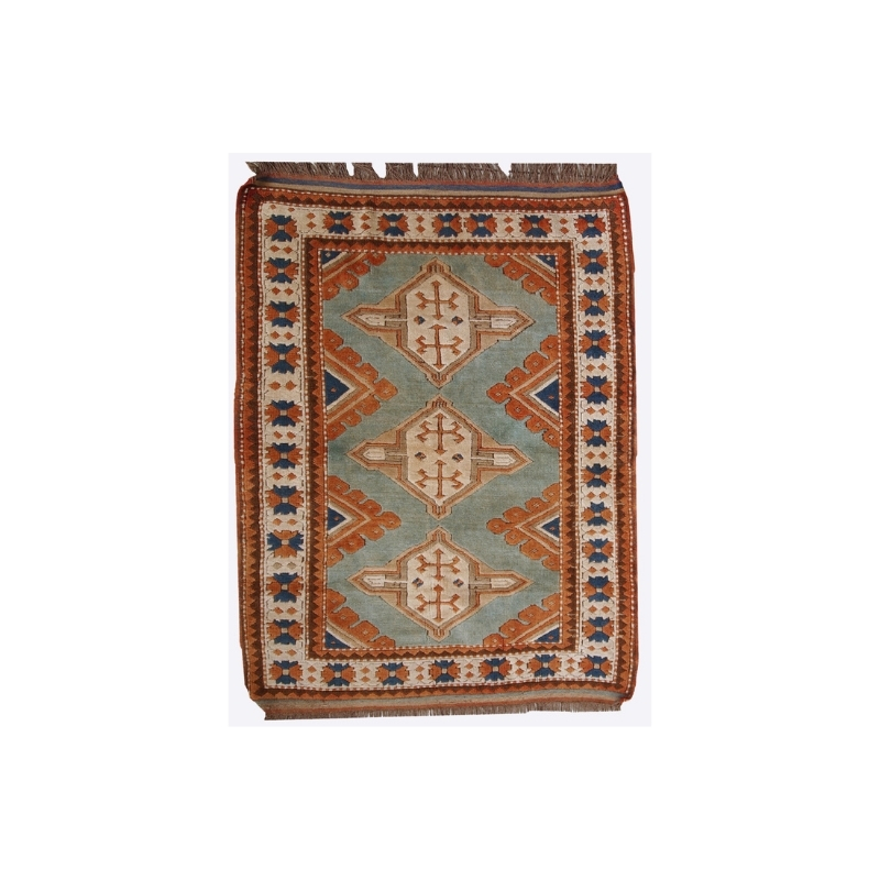 Handmade vintage Caucasian Kazak rug 4.2′ x 5.6′ ( 130cm x 170cm ) 1970 – 1C324