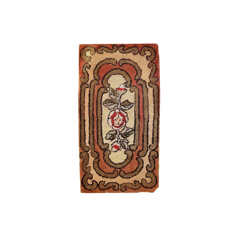 Handmade antique American hooked rug 1,6′ x 2,10′ ( 49cm x 91cm ) 1920s – 1C335