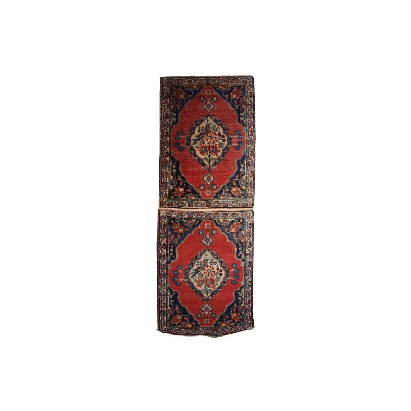 Handmade antique collectible Persian Tabriz double mat rug 1.7′ x 4.7′ ( 52cm x 143cm ) 1920s – 1C356