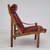 Scandinavian, relax armchair, original cherry-brown leather, 70s, teak Scandinavian, relax armchair, original cherry-brown leather, 70s, teak
