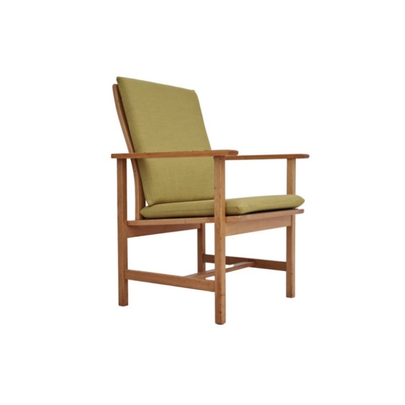Danish design by Børge Mogensen, completely renovated-reupholstered armchair, 80s, furniture wool, oak