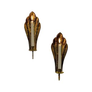 Vintage Brass wall candleholder pair by Lars Holmström 1960s, Sweden