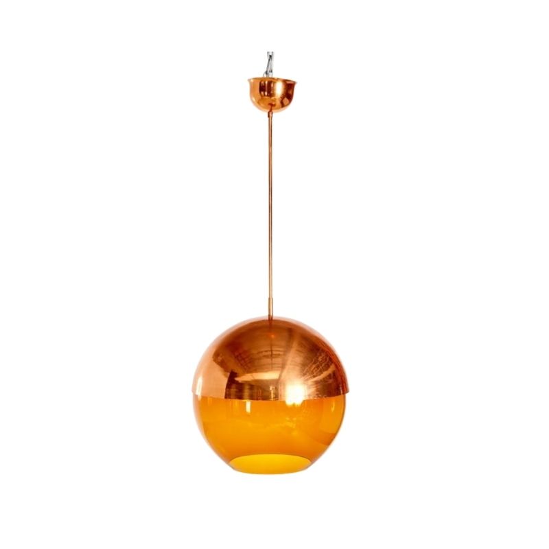 Amber Glass Pendant with Hemispherical Copper Shade, 1950s