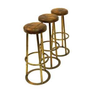 Vintage Brass and leather barstools set of three Scandinavian1950s