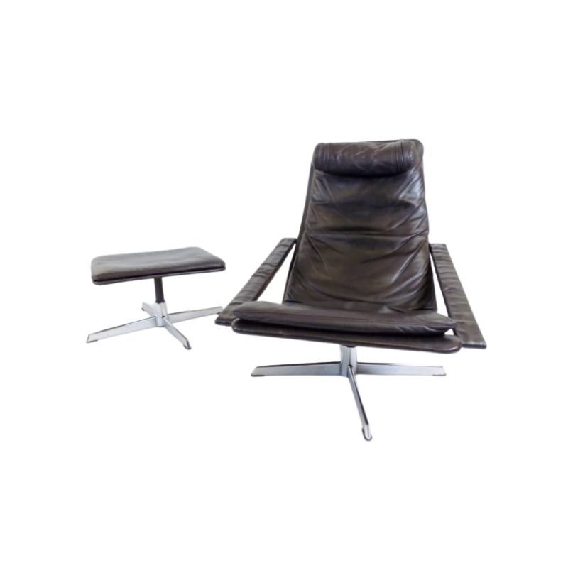 Goldsiegel brown leather armchair with ottoman