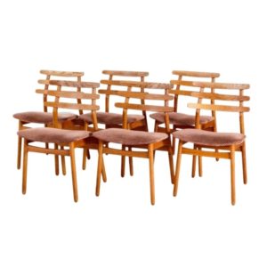 Set of 6 Danish J48 Dining Chairs by Poul M. Volther for FDB Møbler, 1950s