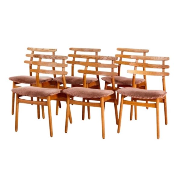 Set of 6 Danish J48 Dining Chairs by Poul M. Volther for FDB Møbler, 1950s Set of 6 Danish J48 Dining Chairs by Poul M. Volther for FDB Møbler, 1950s