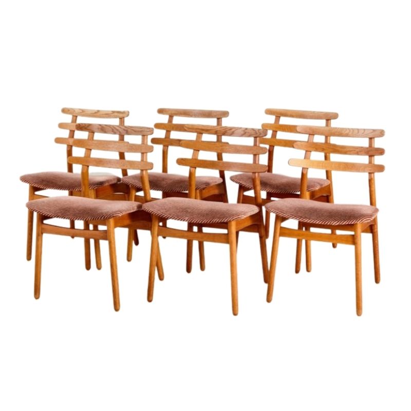 Set of 6 Danish J48 Dining Chairs by Poul M. Volther for FDB Møbler, 1950s