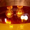 Amber Glass Pendant with Hemispherical Copper Shade, 1950s