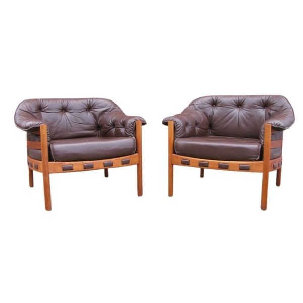 2 x Arne Norell teak and leather armchairs for Coja, 1960s