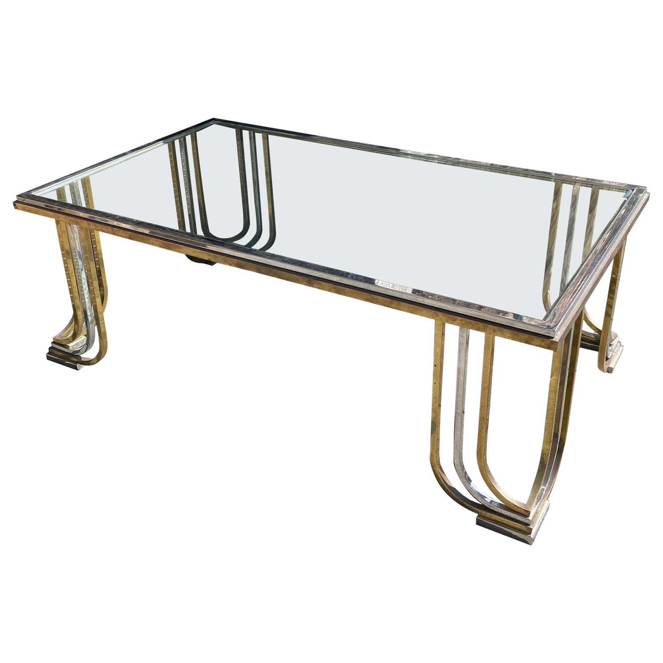 1970s Mid-Century Modern Steel Chromed and Brass Coffee Table by Banci Firenze
