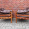 2 x Arne Norell teak and leather armchairs for Coja, 1960s