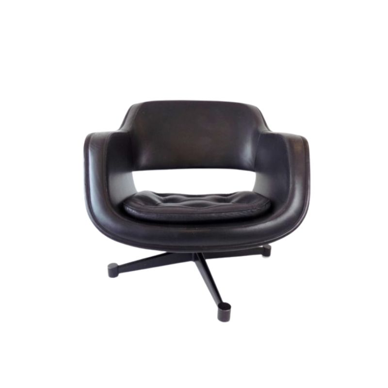 Asko Oy black leather armchair by Olli Mannermaa
