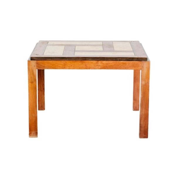 Coffee Table with Wood and Marble Inlay