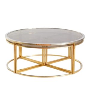 Golden Framed Round Glass Coffee Table and Nesting Tables Set, 1960s, Set of 5