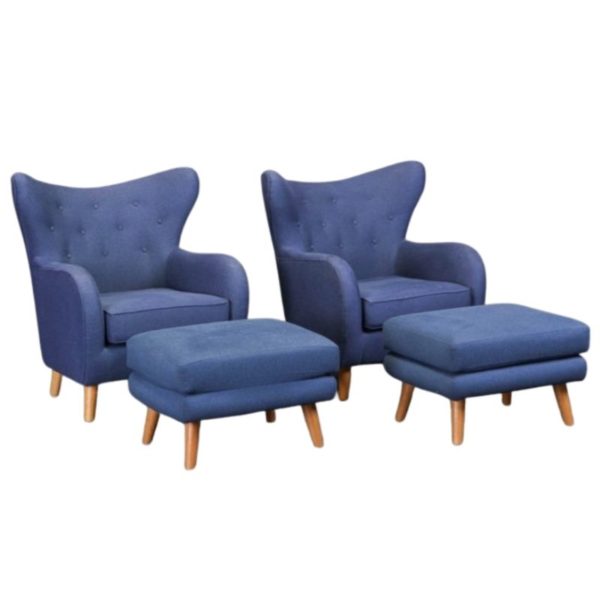 Pair of Vintage Danish Armchairs with Footstools