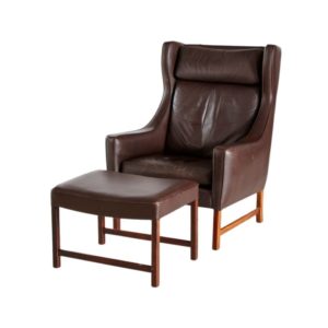 Rosewood & Leather 965H Reading Armchair & Ottoman by Fredrik A. Kayser for Vatne Møbler, 1960s