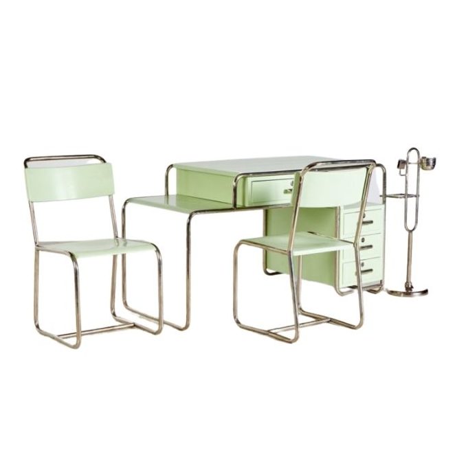 Bauhaus Style Green Work Room Set from Ideal Tubular Furniture Factory, 1930s