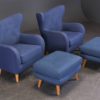 Pair of Vintage Danish Armchairs with Footstools