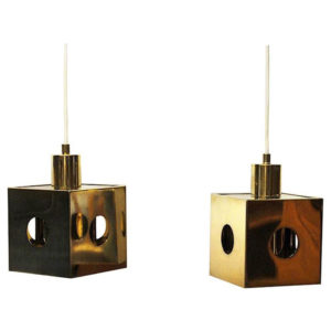 Brass pair of ceiling and window pendants Scandinavia 1960s