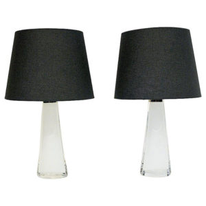 White glass tablelamp pair RD1566 by Carl Fagerlund for Orrefors, Sweden 1960s