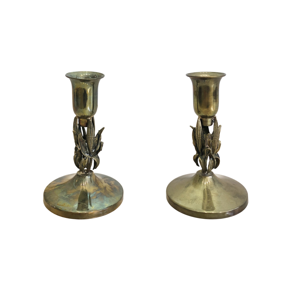 Pair Of Brass Corn Candle Holders Maison Charles France Midcentury Vintage 1970s