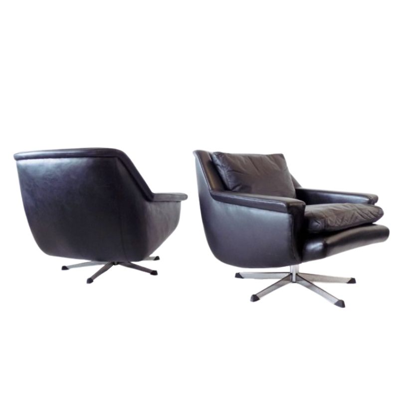 ESA 802 set of 2 black leather armchairs by Werner Langenfeld
