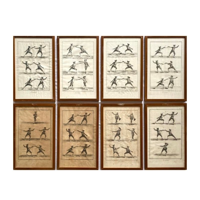 J.A.Defehrt and Bonaventure & Benoit-Louis Prevost, ‘Escrime’ Fencing Lithographs, Set of 8 framed plates, France, 1751