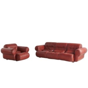 Leather Living Room Set, 1960s, Set of 2