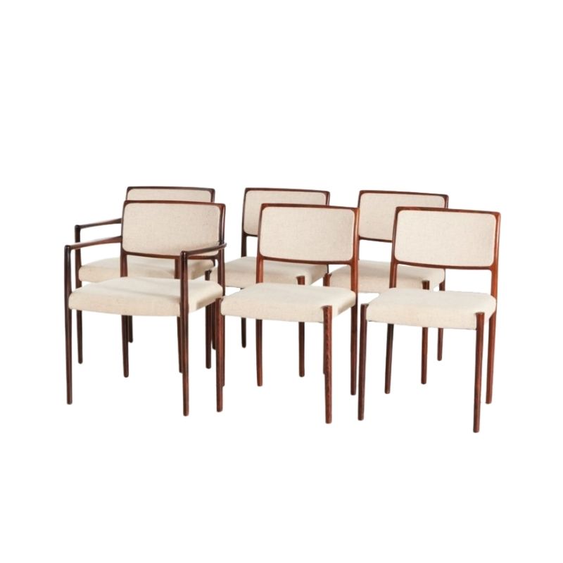 Model 80 Rosewood Dining Armchairs by Niels O. Møller for J. L. Mollers, 1960s, Set of 6