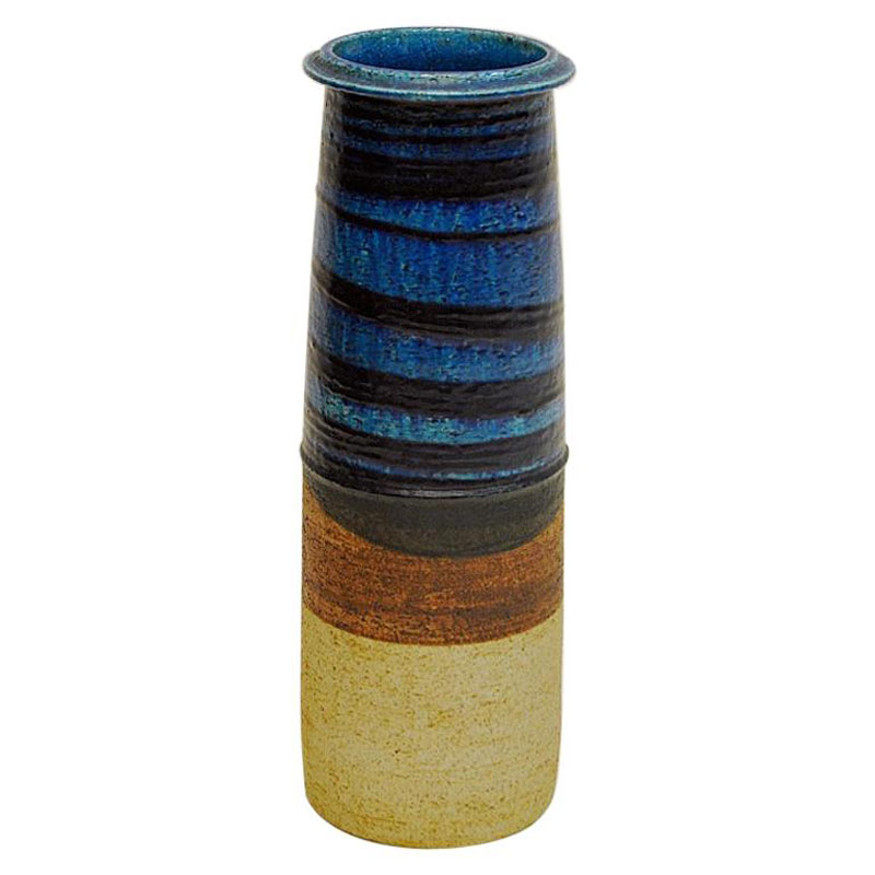 Ceramic blue and brown vase by Inger Persson for Rörstrand, Sweden 1960s