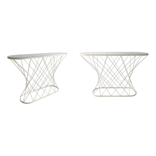 White Twisted Console Table 1980s Isamu Noguchi Style USA Mid-century Oval