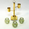 Norwegian Brass Candleholder three arms with green glass Colseth 1960s
