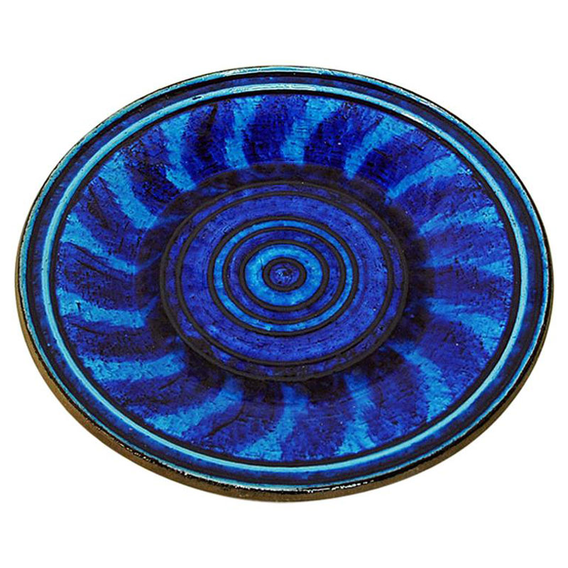 Large blue Ceramic plate by Inger Persson for Rörstrand, Sweden 1960s