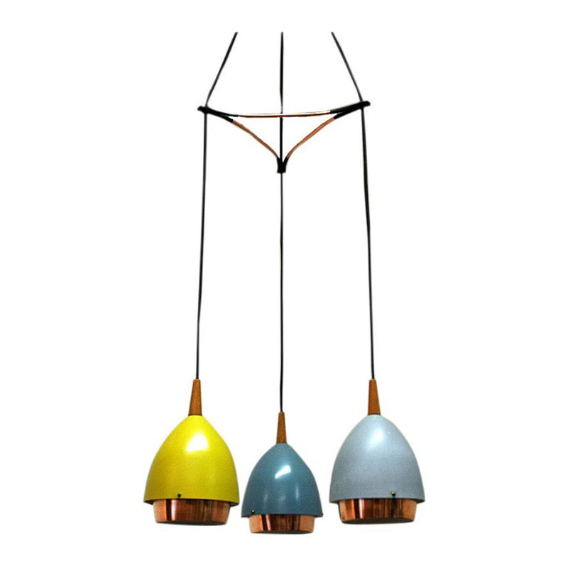 Ceiling lamp with colored metal shades by T. Røste & Co Norway 1950s