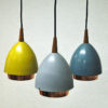 Ceiling lamp with colored metal shades by T. Røste & Co Norway 1950s