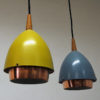 Ceiling lamp with colored metal shades by T. Røste & Co Norway 1950s
